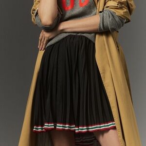 Anthropologie Black Pleated Mini Skirt with Red, White & Green Trim